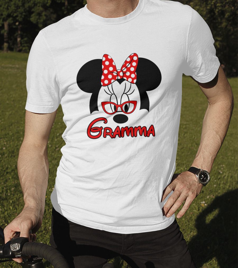 Minnie Mouse Gramma Red Glasses And Polka Dot Bow T-Shirt