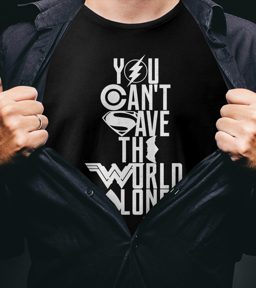 You Can't Save The World Alone Justice League Symbols T-Shirt