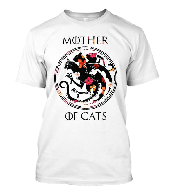 Mother Of Cats Floral Yin Yang Circle T-Shirt