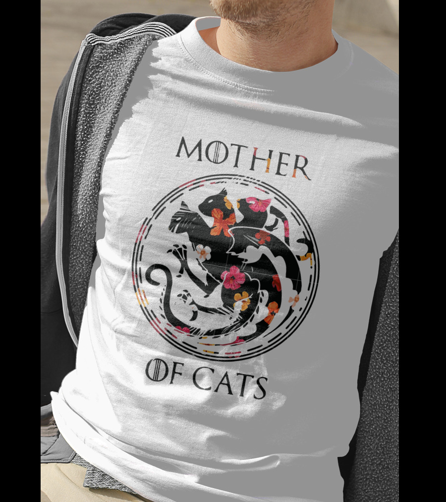 Mother Of Cats Floral Yin Yang Circle T-Shirt