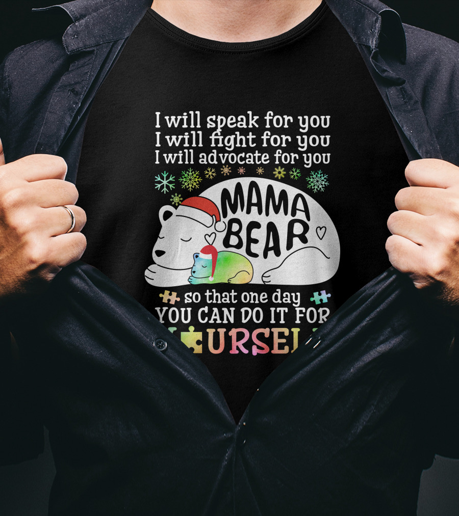 I Will Speak Fight Advocate Mama Bear Autism Puzzle T-Shirt
