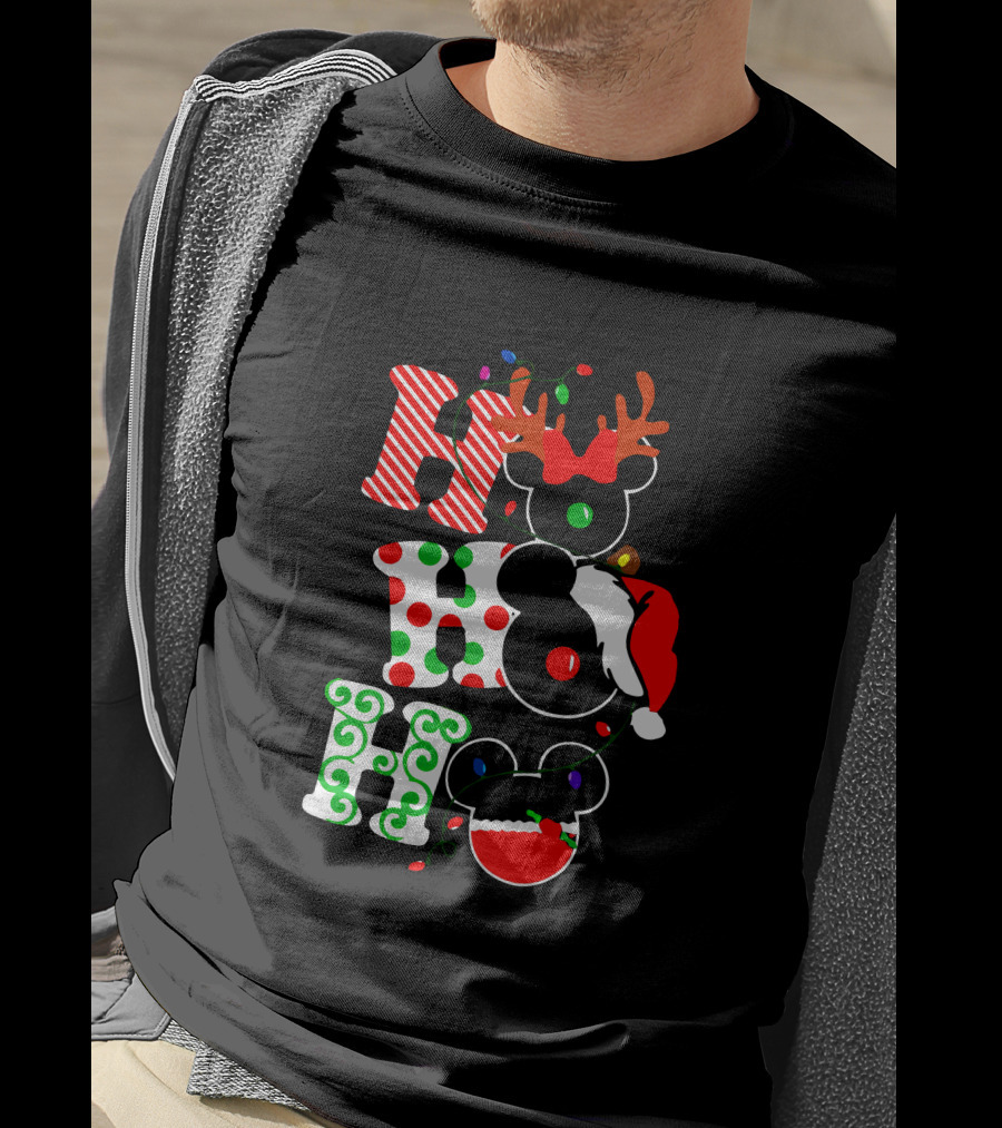 Ho Ho Ho Christmas Mickey Reindeer Santa T-Shirt