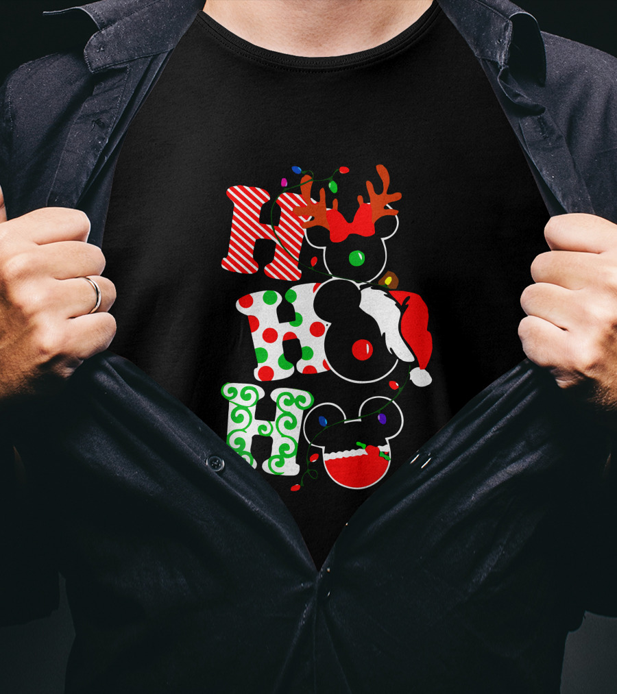 Ho Ho Ho Christmas Mickey Reindeer Santa T-Shirt