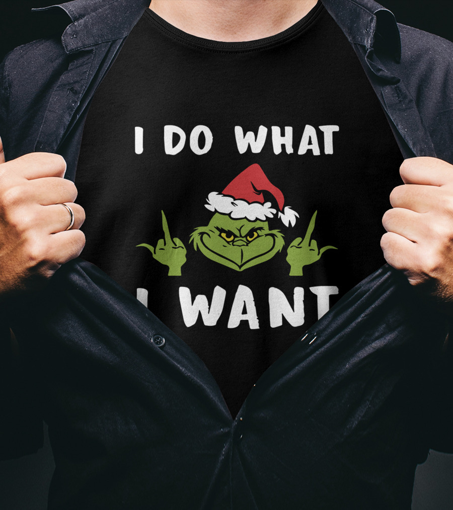 I Do What I Want Grinch Middle Finger Santa Hat T-Shirt