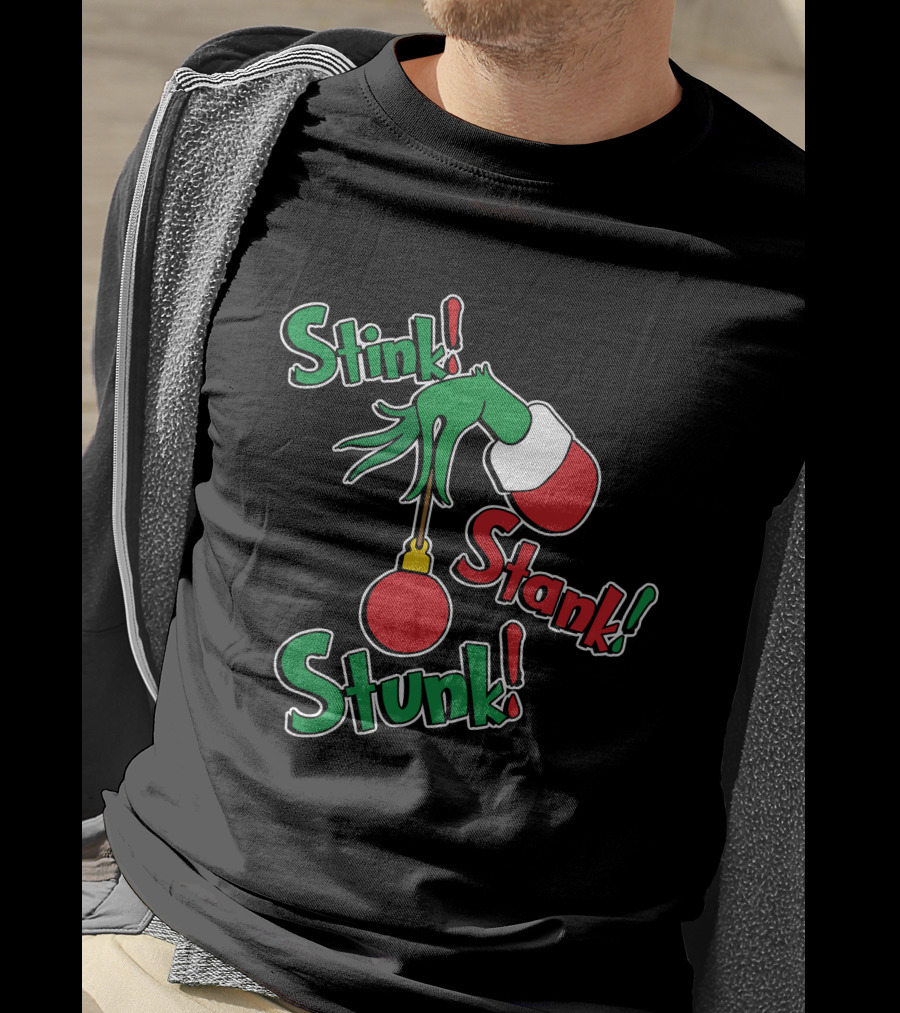 Stink Stank Stunk Grinch Hand Holding Christmas T-Shirt
