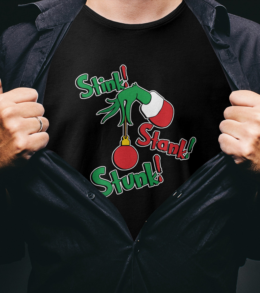 Stink Stank Stunk Grinch Hand Holding Christmas T-Shirt