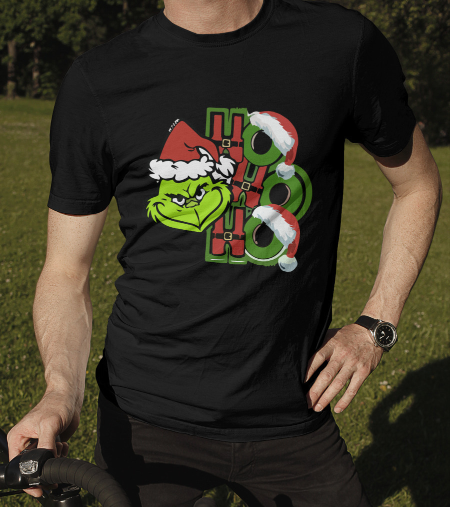 Ho Ho Ho Grinchmas With Santa Hats And Grinch Face T-Shirt