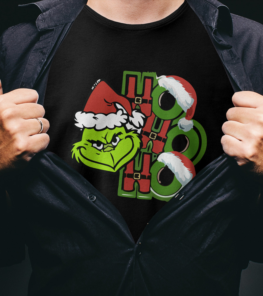Ho Ho Ho Grinchmas With Santa Hats And Grinch Face T-Shirt