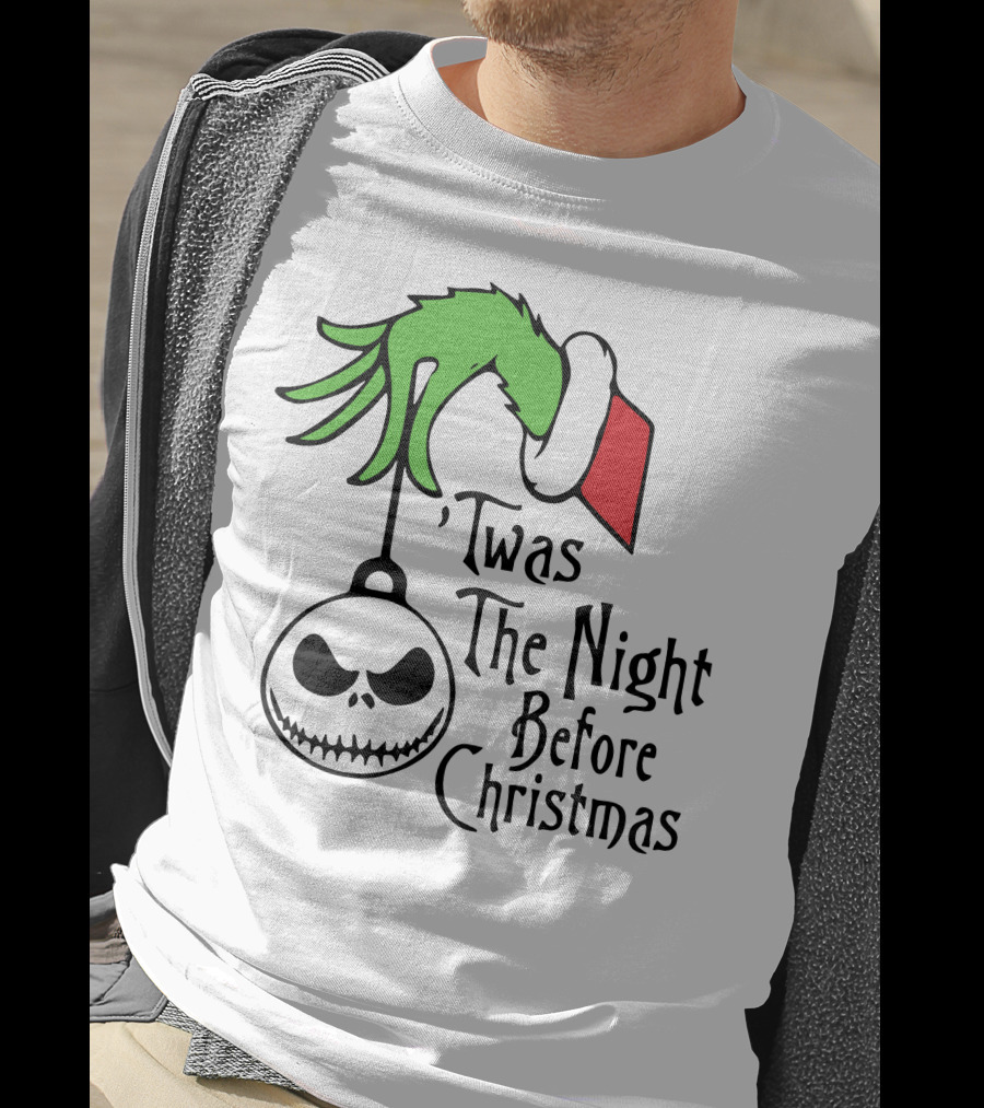 'Twas The Night Before Christmas Grinch Hand Jack Skellington T-Shirt