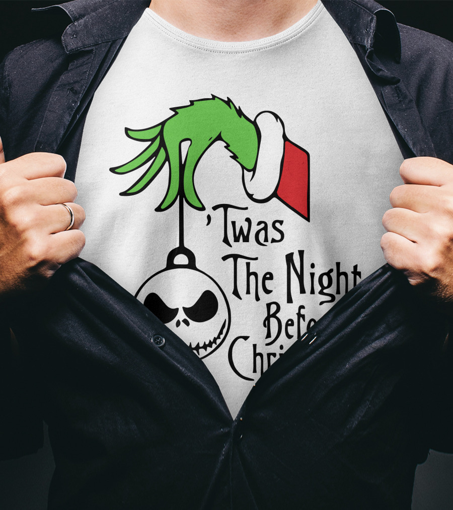 'Twas The Night Before Christmas Grinch Hand Jack Skellington T-Shirt