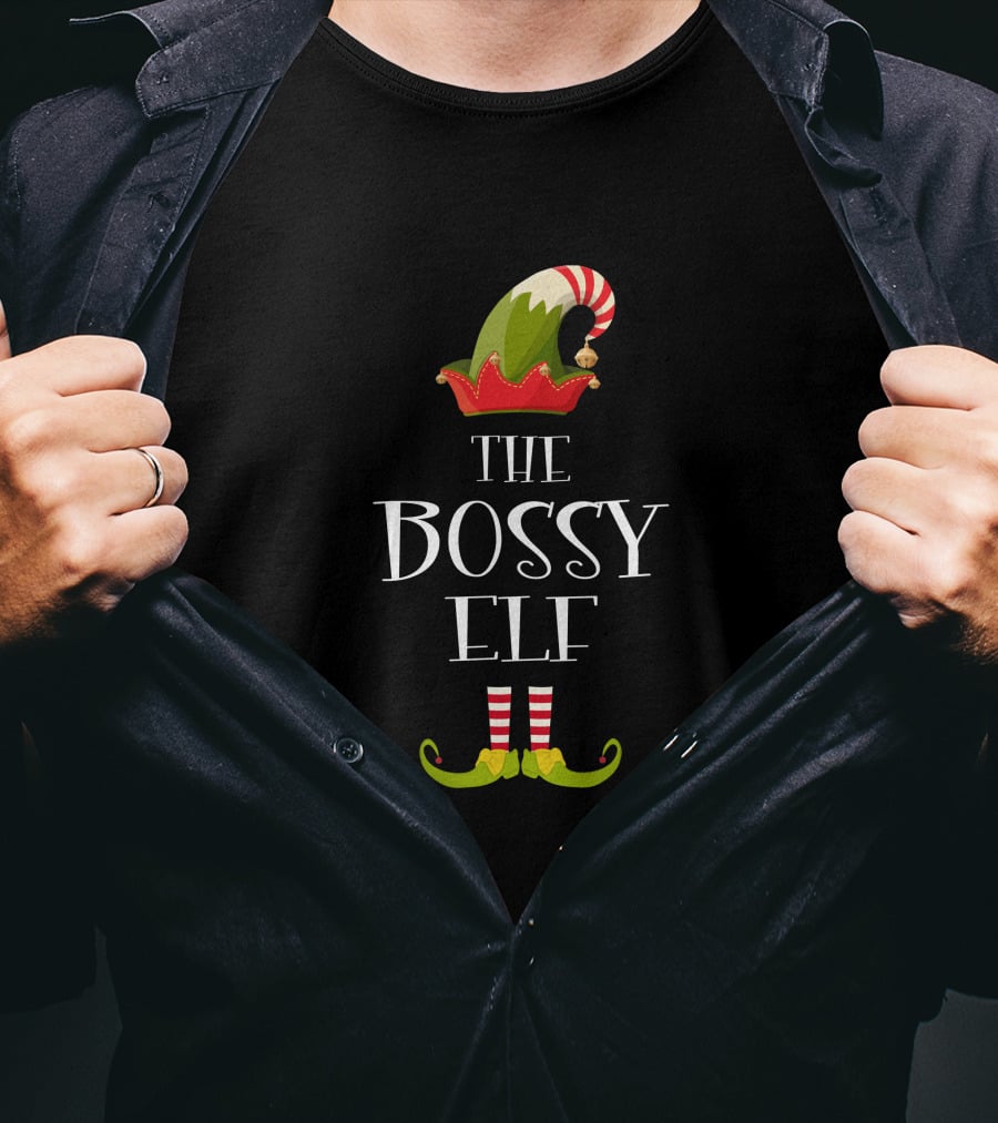 The Bossy Elf Hat And Striped Shoes Christmas T-Shirt