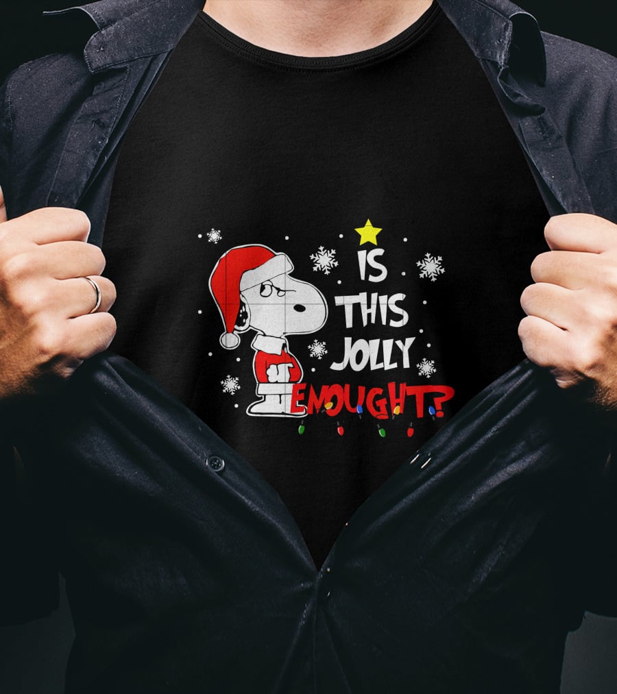 Is This Jolly Enough Snoopy Christmas Santa Hat Snowflakes Lights T-Shirt