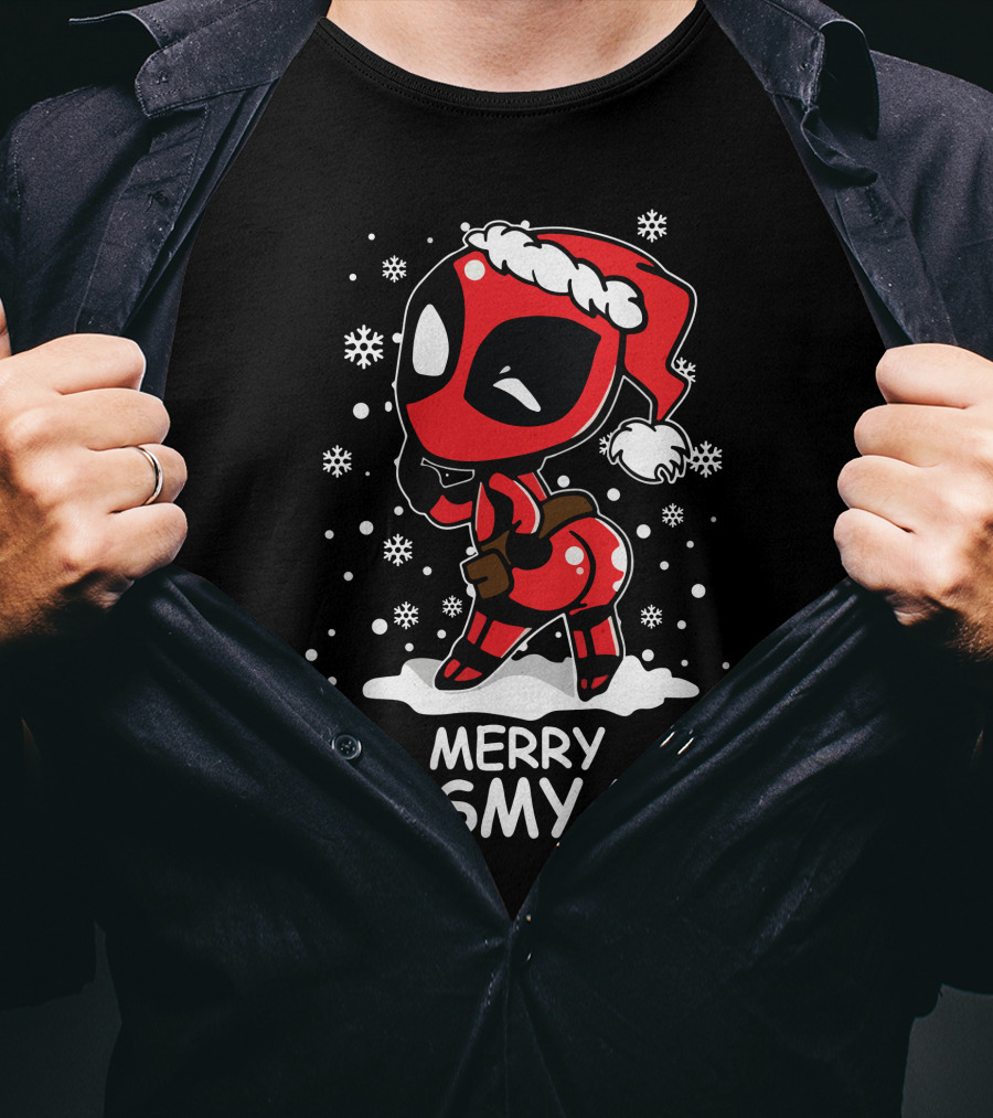 Merry KissMyAss Deadpool Santa Hat Snowflakes T-Shirt