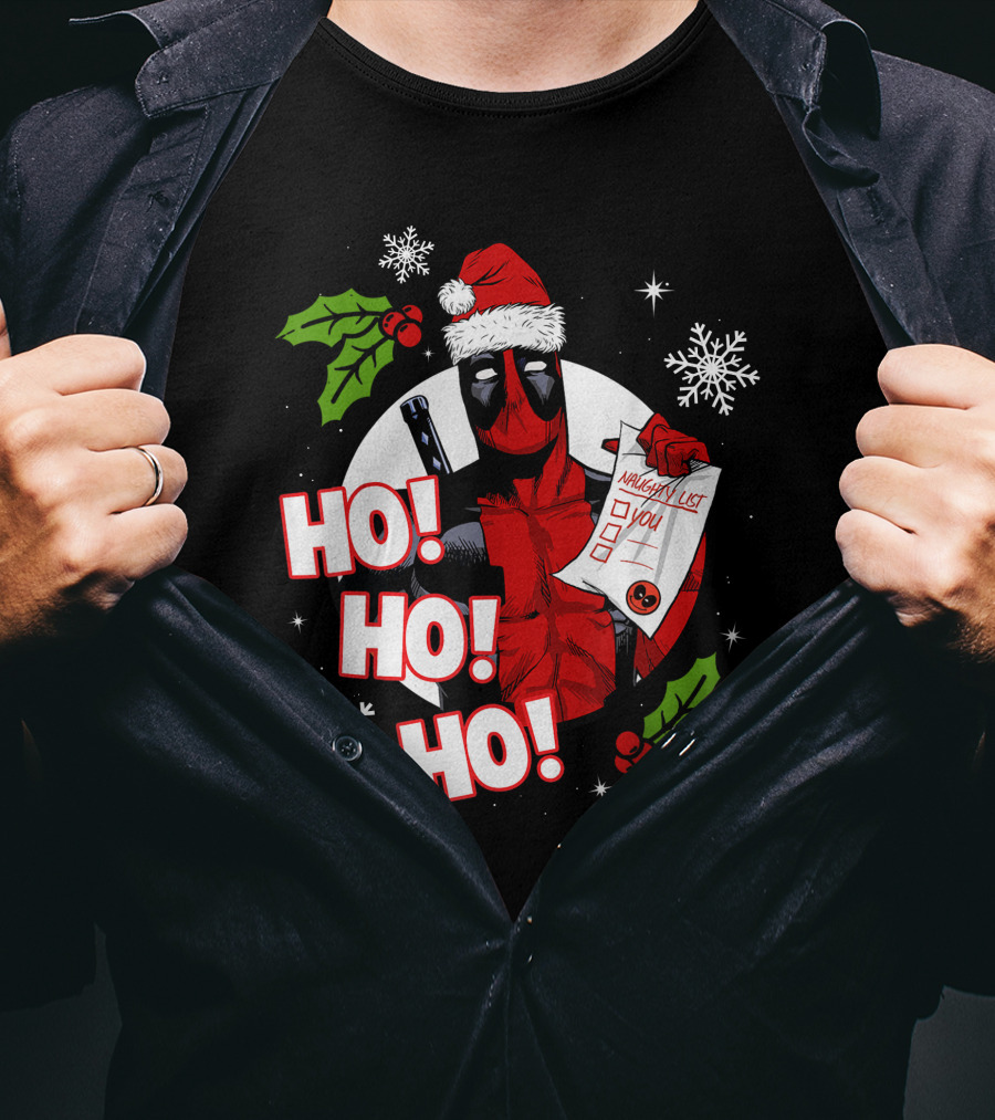 Deadpool Naughty List Ho Ho Ho Christmas T-Shirt