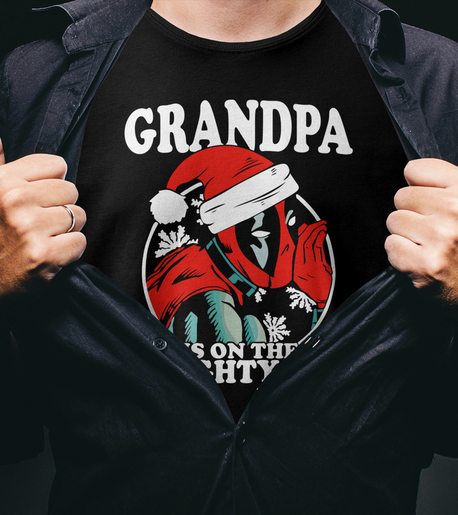 Grandpa Is On The Naughty List Santa Hat Snowflakes T-Shirt
