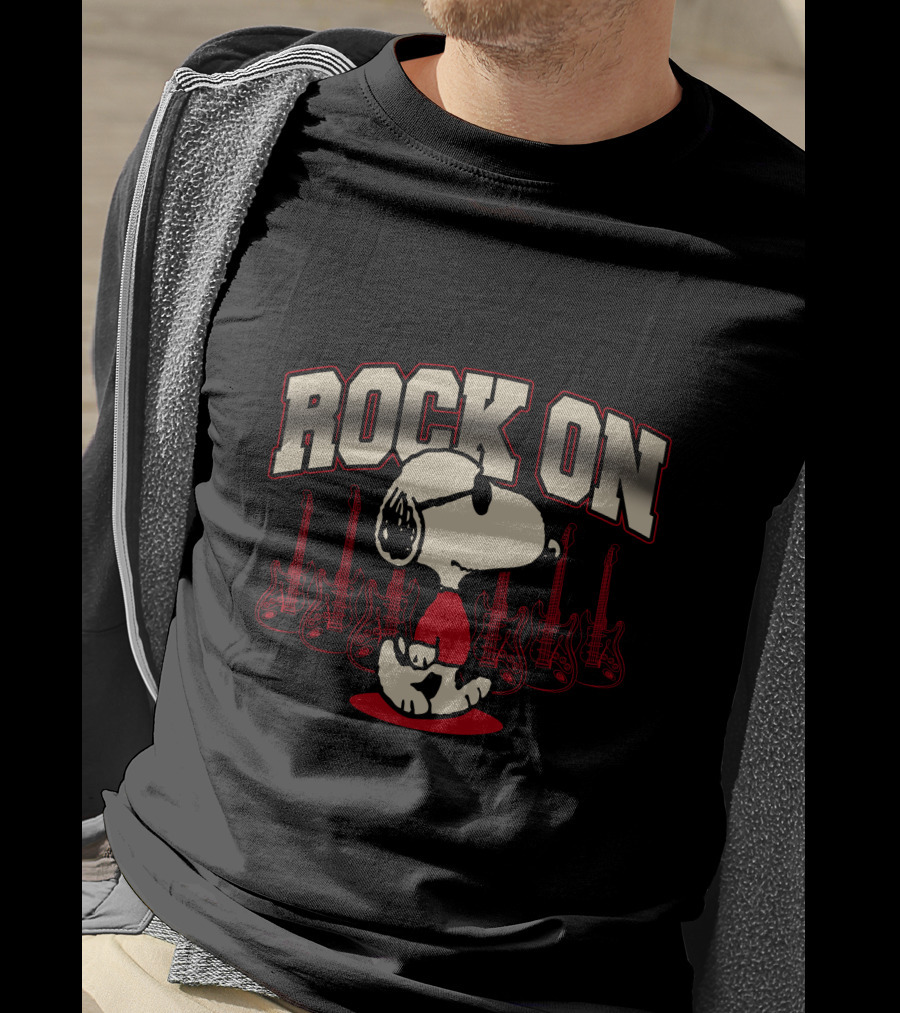 Snoopy Rock On With Guitar Backdrop T-Shirt