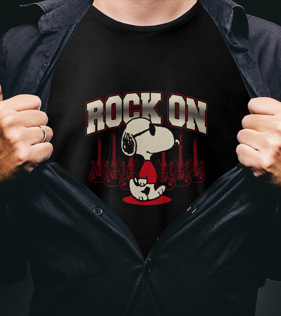 Snoopy Rock On With Guitar Backdrop T-Shirt