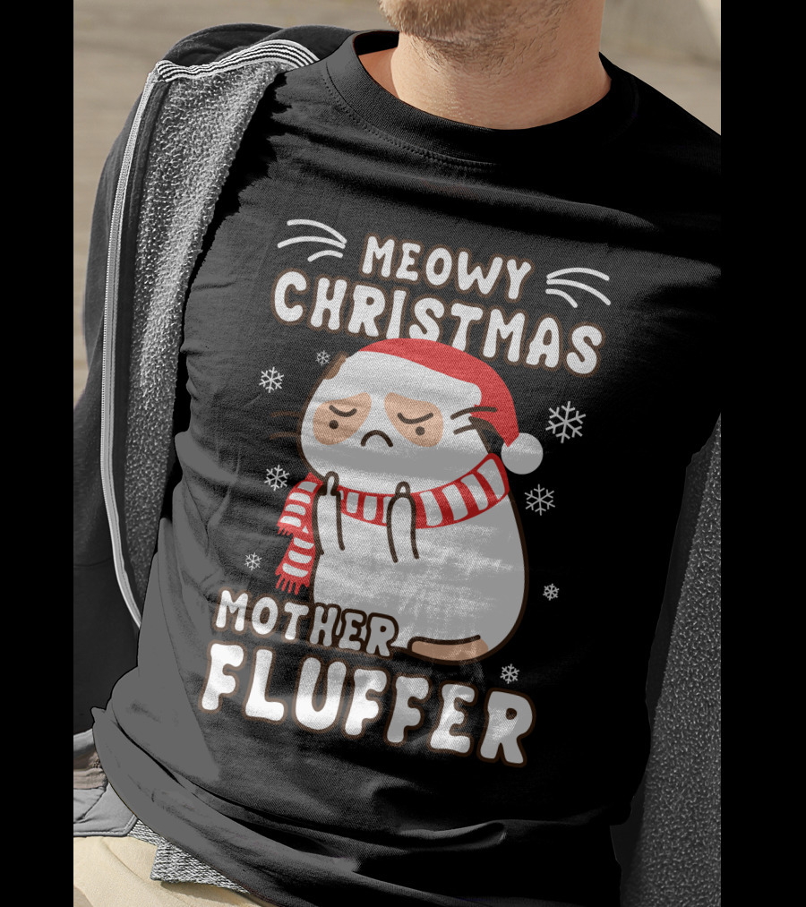 Meowy Christmas Mother Fluffer Santa Cat Snowflakes T-Shirt