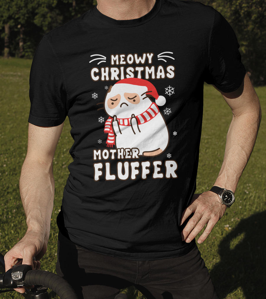 Meowy Christmas Mother Fluffer Santa Cat Snowflakes T-Shirt