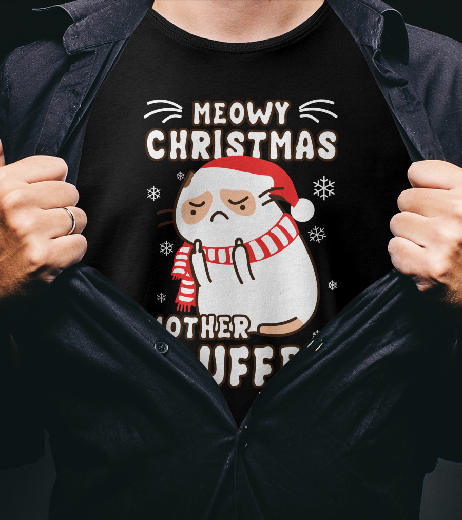 Meowy Christmas Mother Fluffer Santa Cat Snowflakes T-Shirt