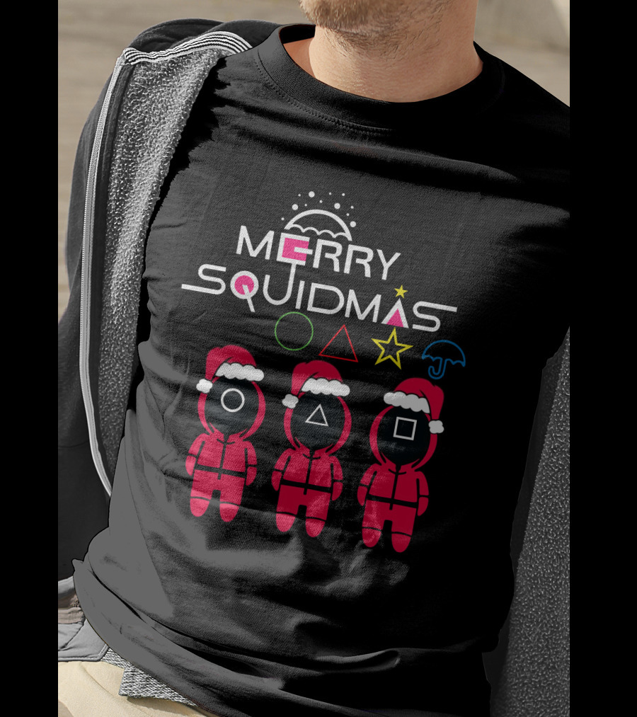 Merry Squidmas Santa Suit Guards Holiday Symbols T-Shirt