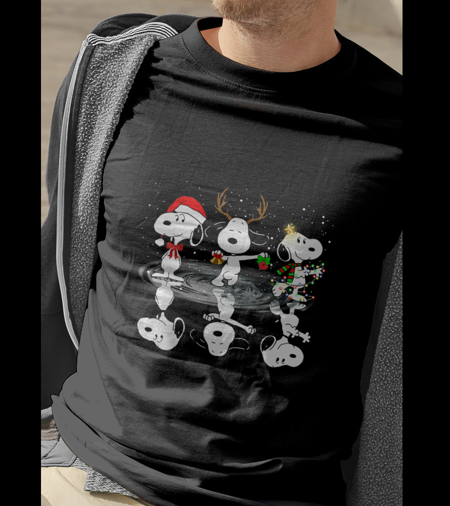 Snoopy Christmas Reflections Santa Reindeer Lights T-Shirt