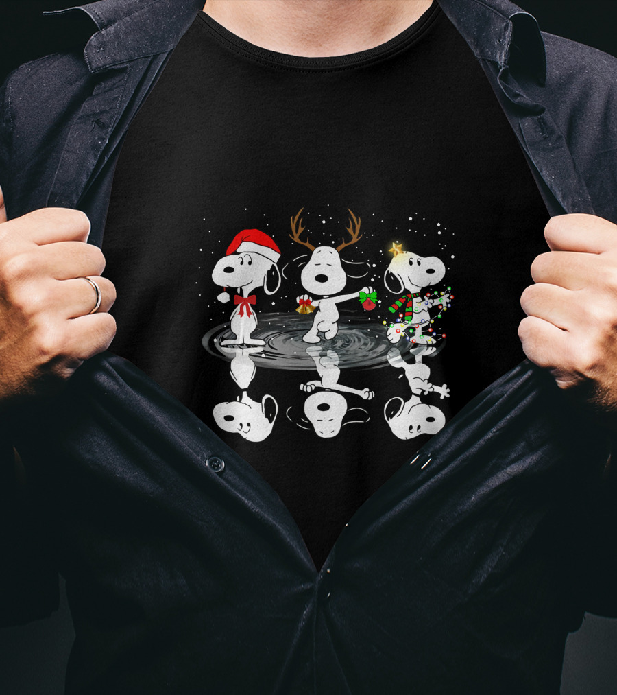 Snoopy Christmas Reflections Santa Reindeer Lights T-Shirt