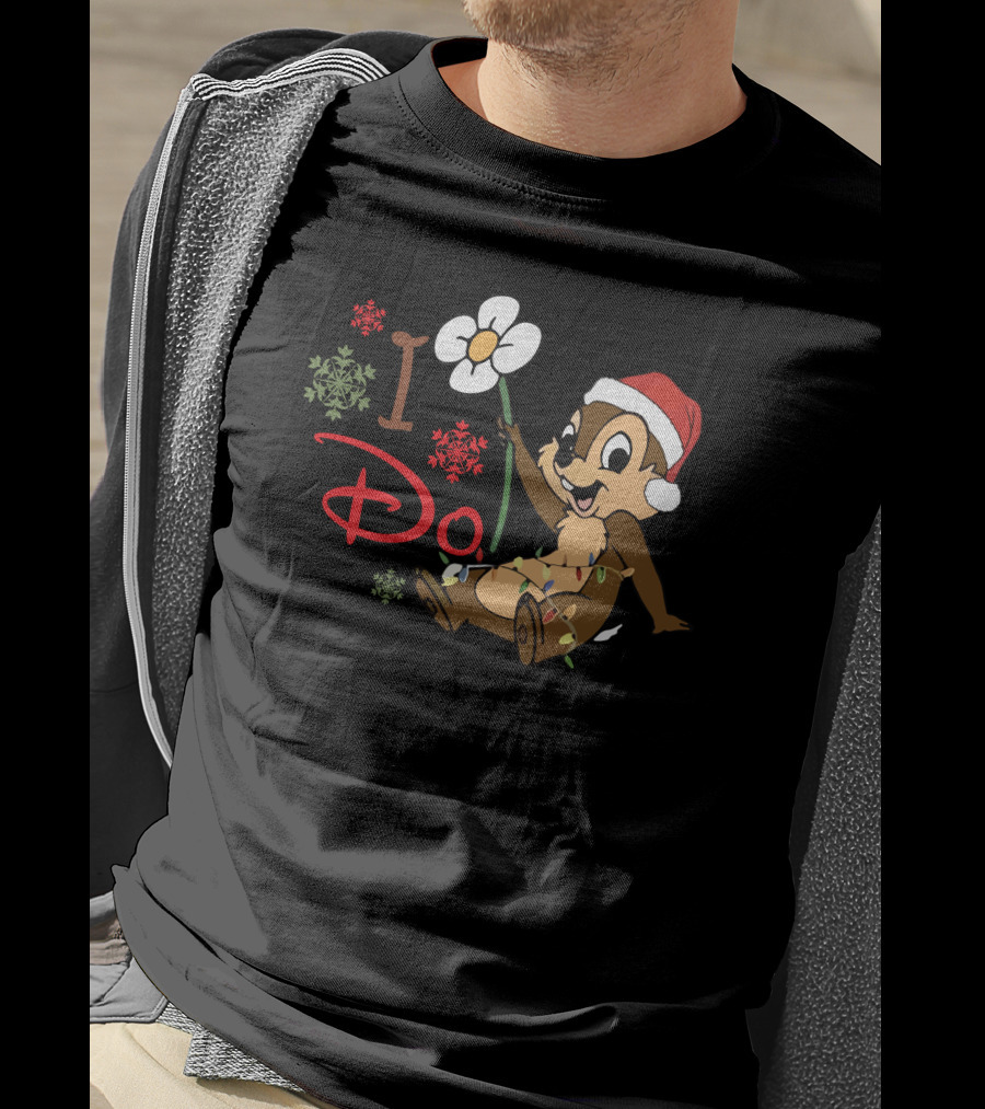I Do Christmas Chipmunk Santa Hat Snowflakes Flower T-Shirt
