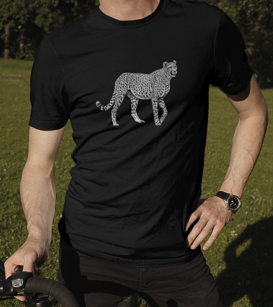 African Cheetah Big Cat Detailed Ink Drawing T-Shirt
