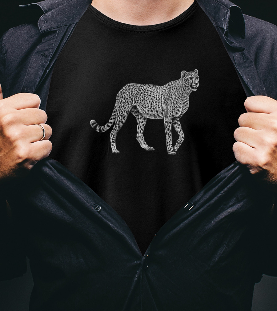 African Cheetah Big Cat Detailed Ink Drawing T-Shirt