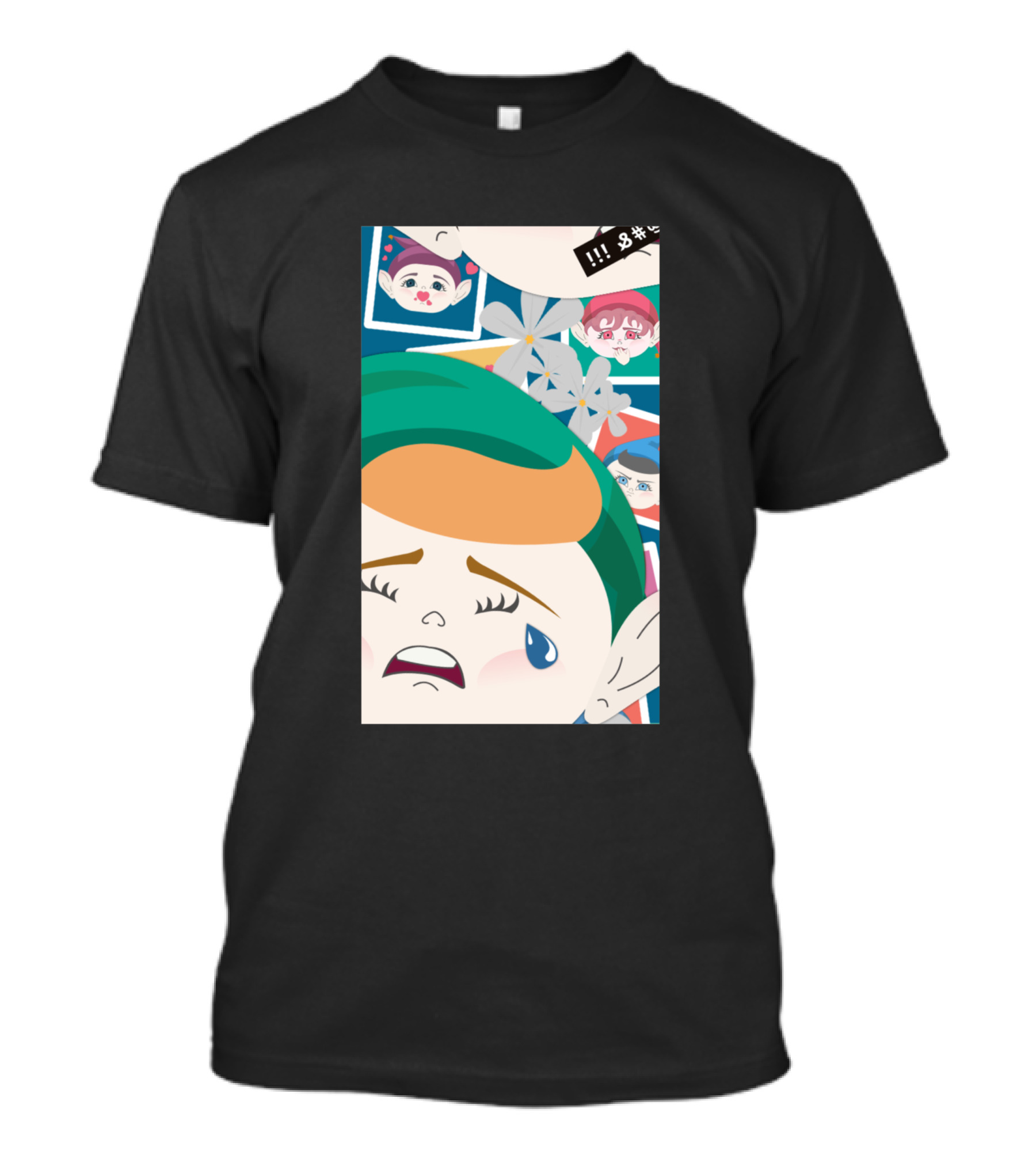 All Out Weeping Piximoji With Floral Background And Expressive Faces T-Shirt