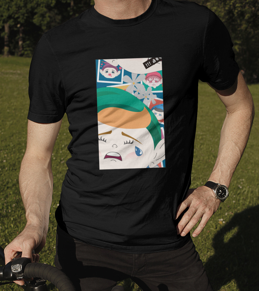 All Out Weeping Piximoji With Floral Background And Expressive Faces T-Shirt