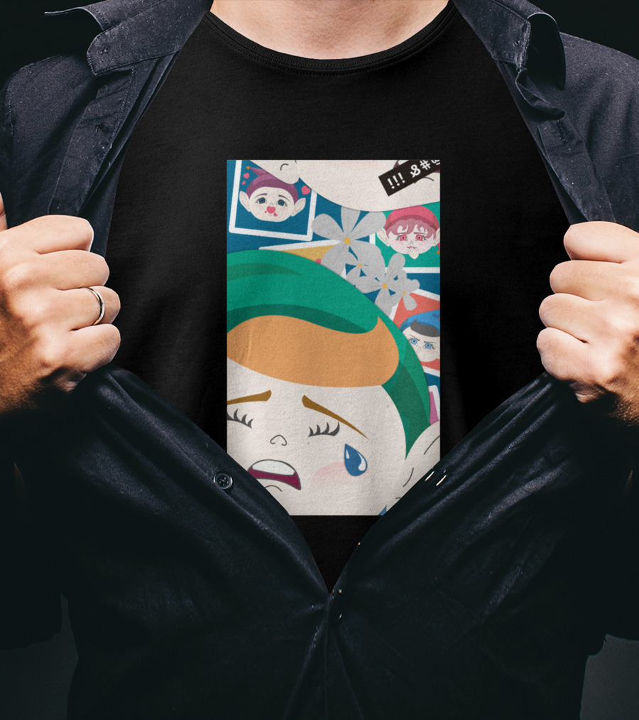 All Out Weeping Piximoji With Floral Background And Expressive Faces T-Shirt