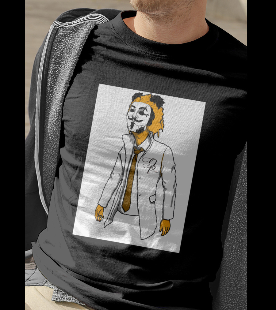 Guy Fawkes Mask Lion Hybrid With White Coat And Tie T-Shirt