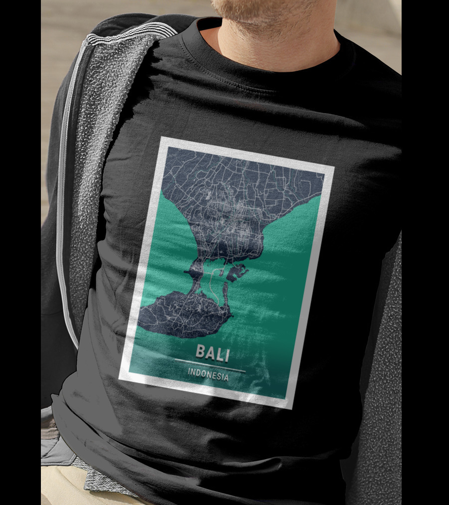 Bali Indonesia Blue Dark City Map 17308 Urban Grid T-Shirt