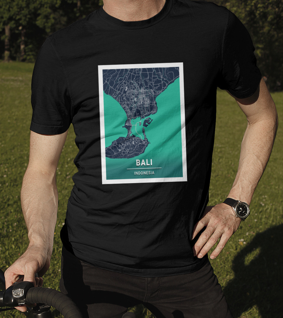 Bali Indonesia Blue Dark City Map 17308 Urban Grid T-Shirt