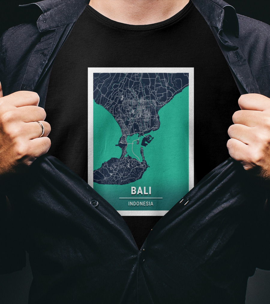Bali Indonesia Blue Dark City Map 17308 Urban Grid T-Shirt