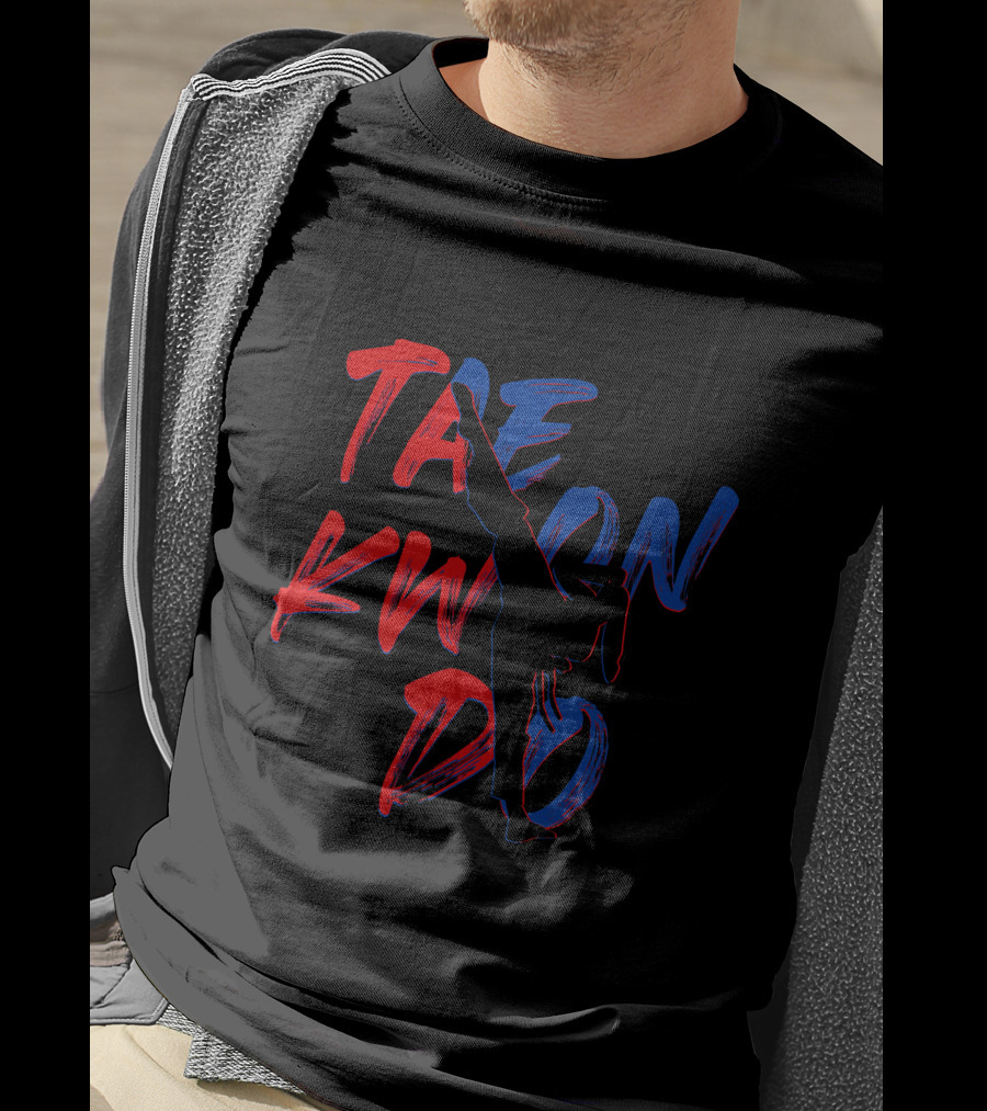 TAEKWONDO Girl Kicking Silhouette Red Blue T-Shirt
