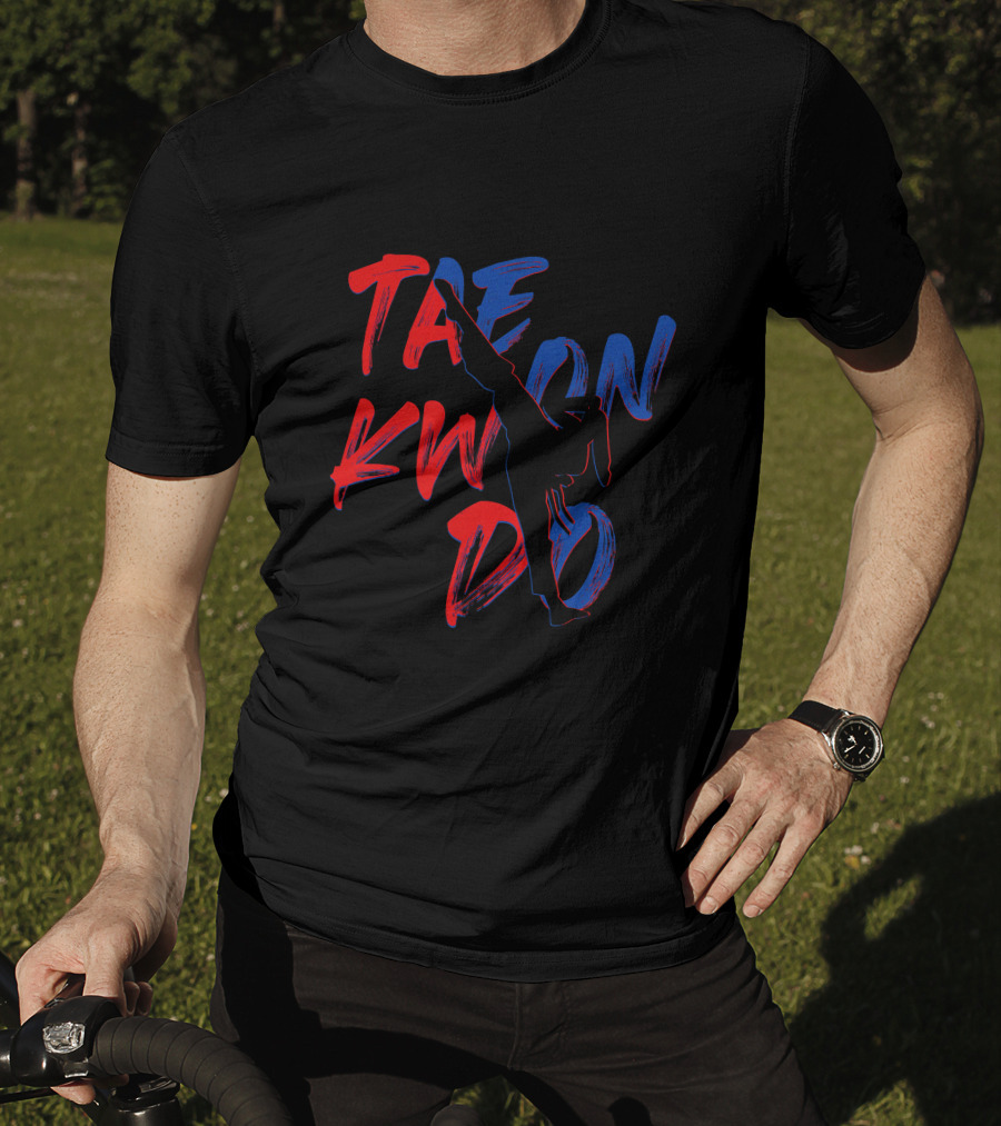 TAEKWONDO Girl Kicking Silhouette Red Blue T-Shirt