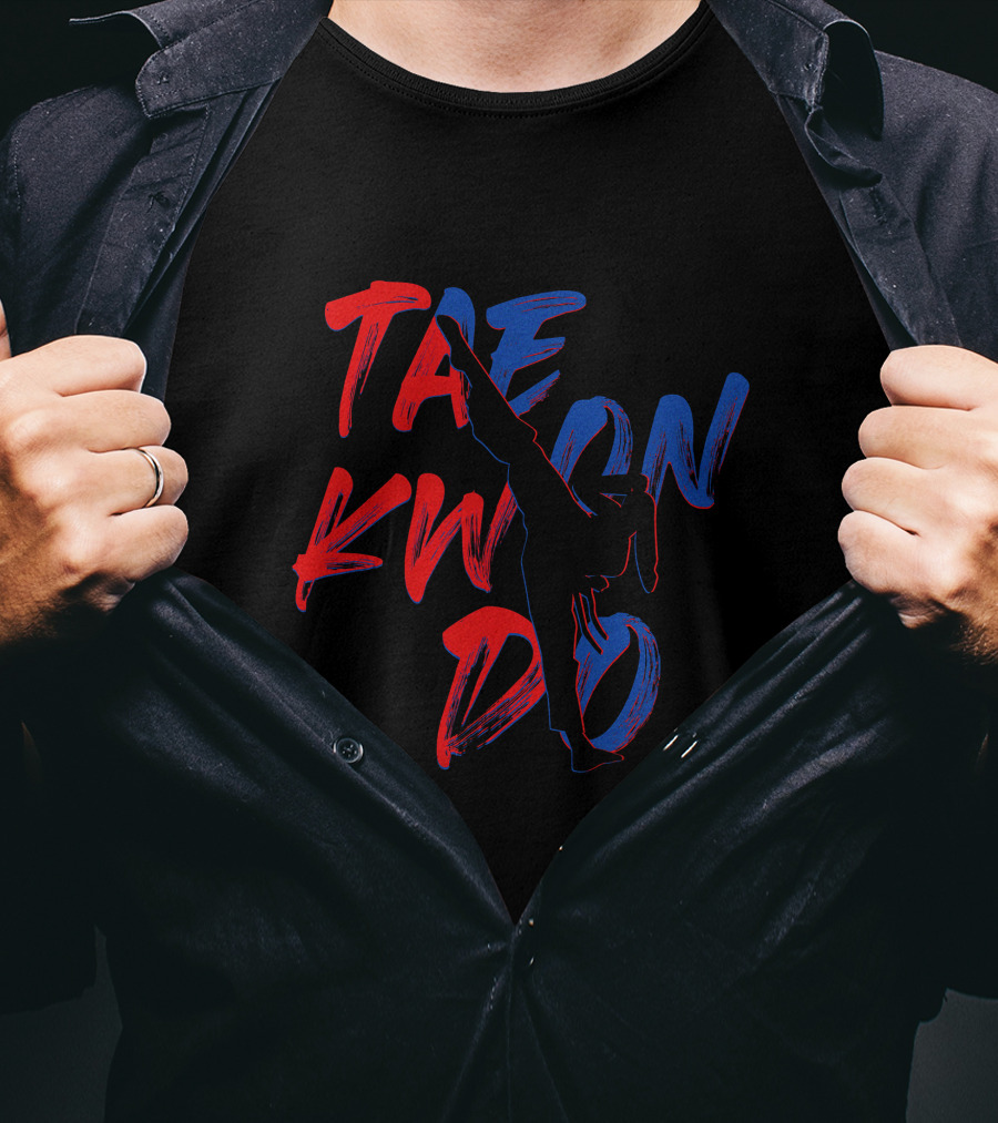 TAEKWONDO Girl Kicking Silhouette Red Blue T-Shirt