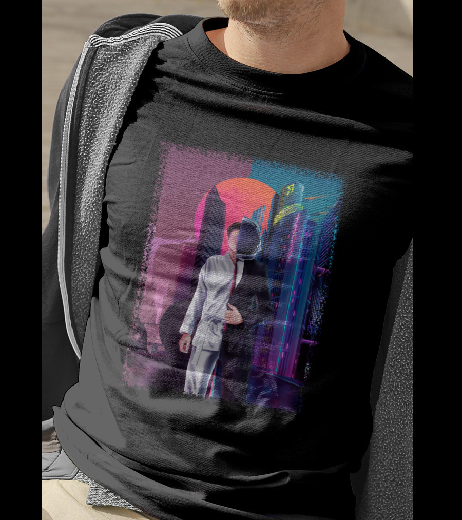 Half Taekwondo Spaceman Futuristic Cityscape Duality T-Shirt