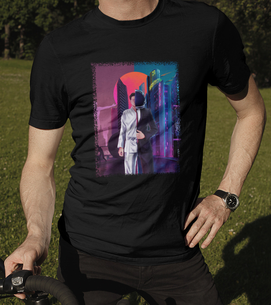 Half Taekwondo Spaceman Futuristic Cityscape Duality T-Shirt