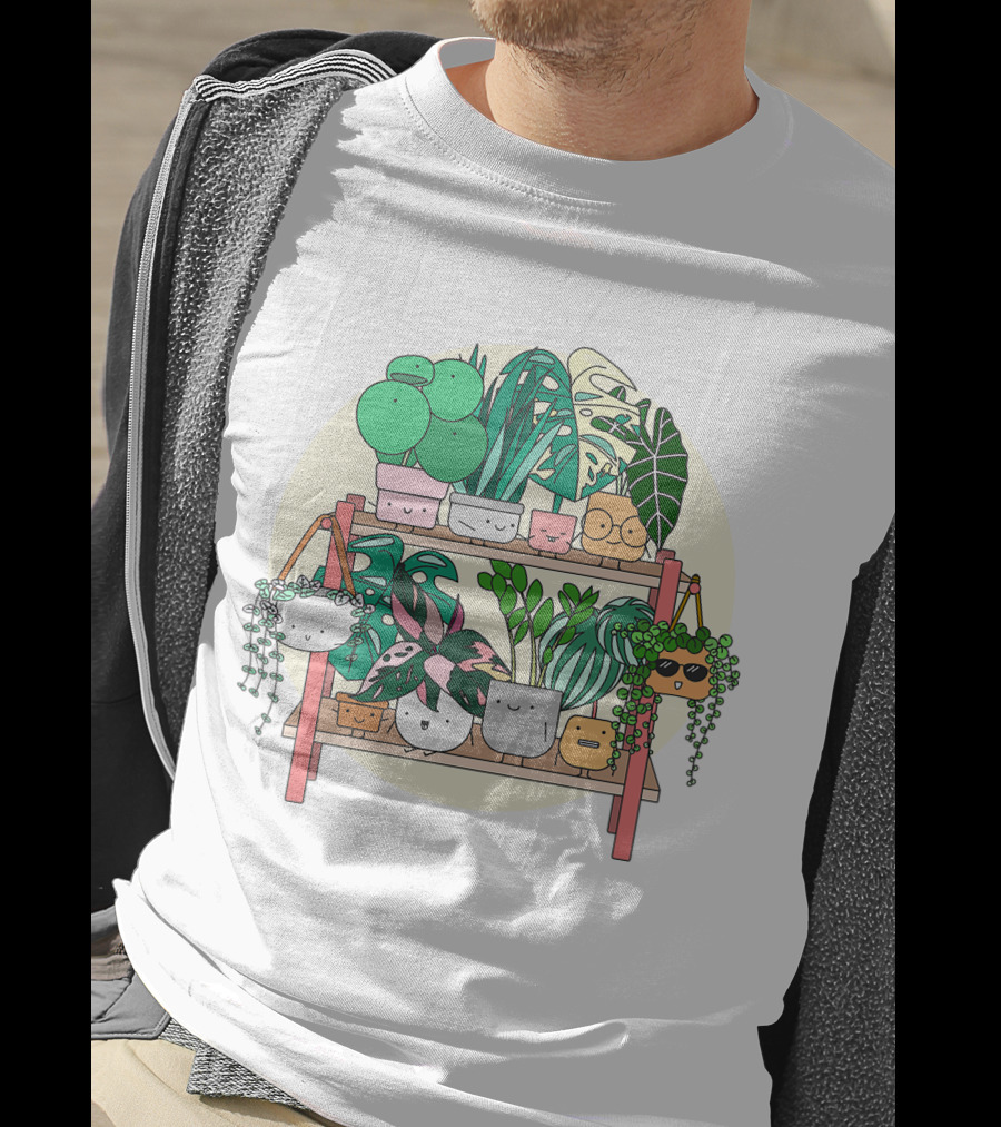 Little Joyful Plant Stand With Happy Houseplants T-Shirt