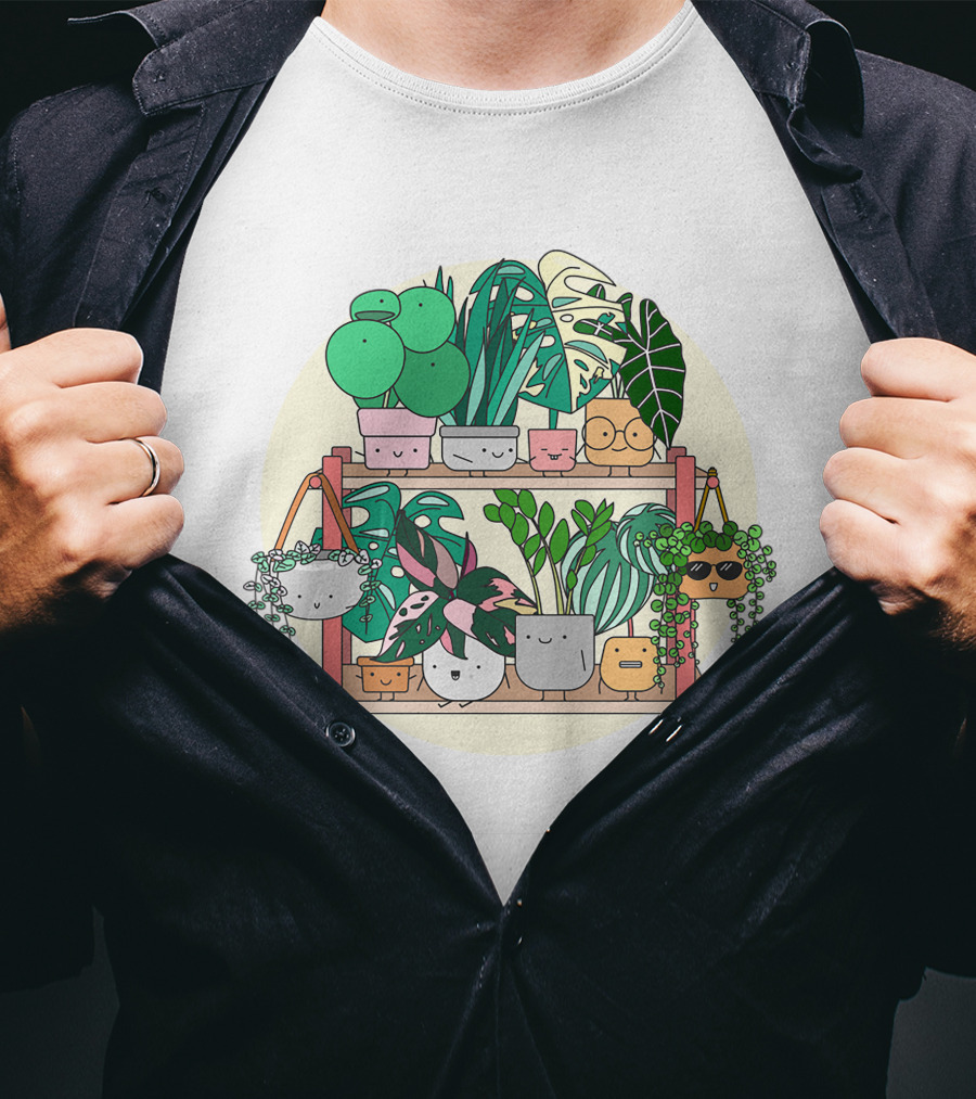Little Joyful Plant Stand With Happy Houseplants T-Shirt