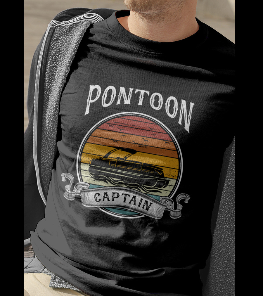 Pontoon Captain Retro Sunset Boat T-Shirt