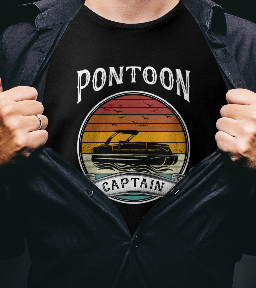 Pontoon Captain Retro Sunset Boat T-Shirt