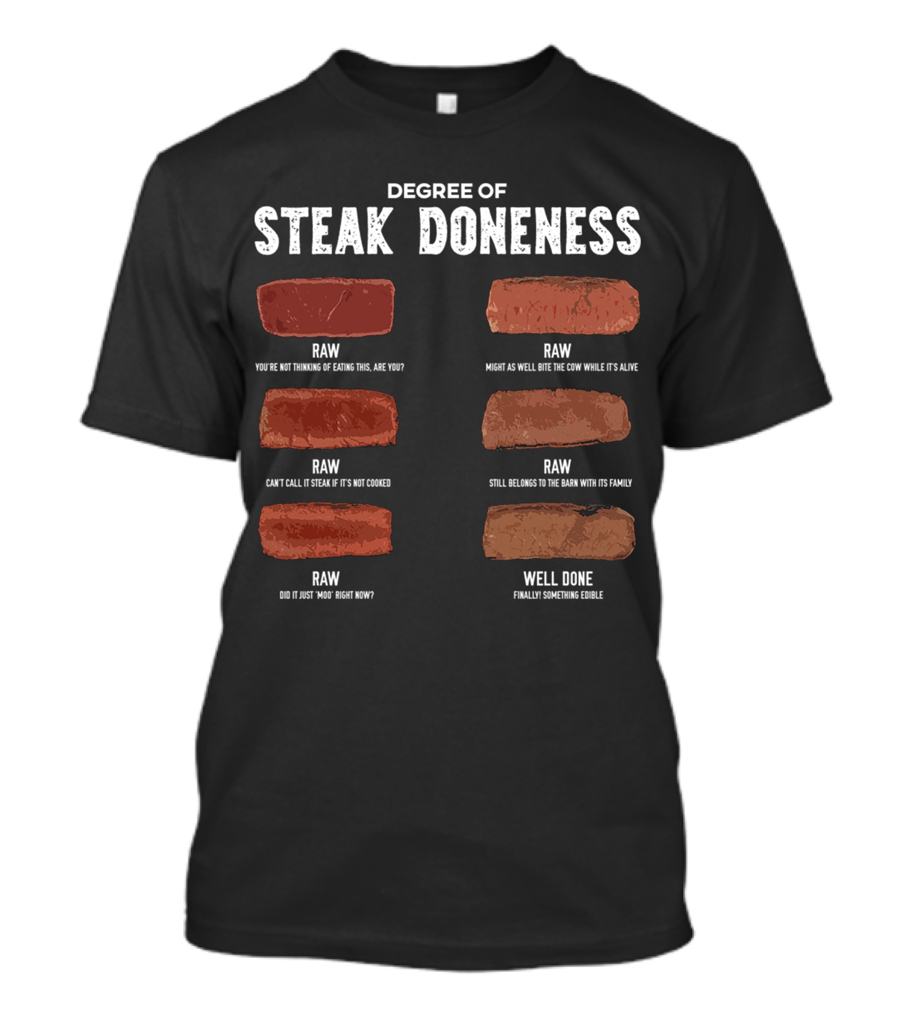 Steak Lover Degree Of Steak Doneness Raw Well Done Humor T-Shirt