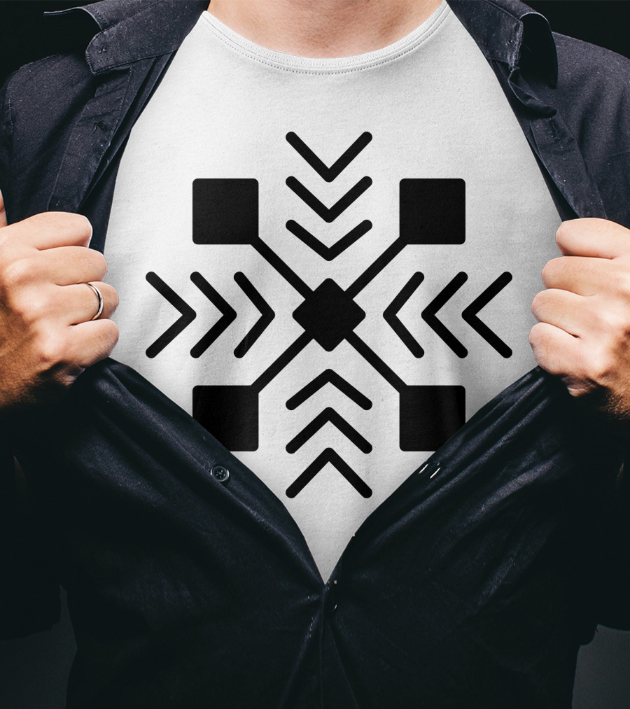 Tribal Symbols Adinkra Crossed Double Arrows Square Motif T-Shirt