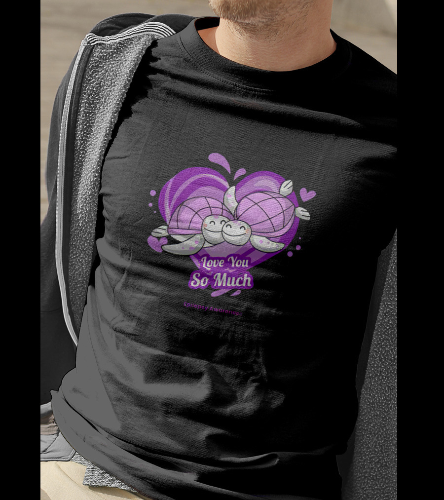 Love You So Much Epilepsy Awareness Purple Turtles Heart T-Shirt