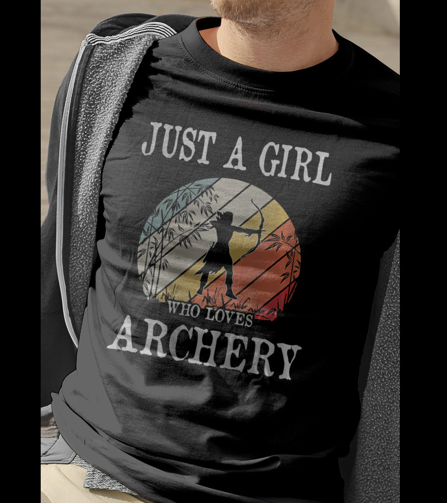 Just A Girl Who Loves Archery Vintage Silhouette Sunset Bow And Arrow T-Shirt